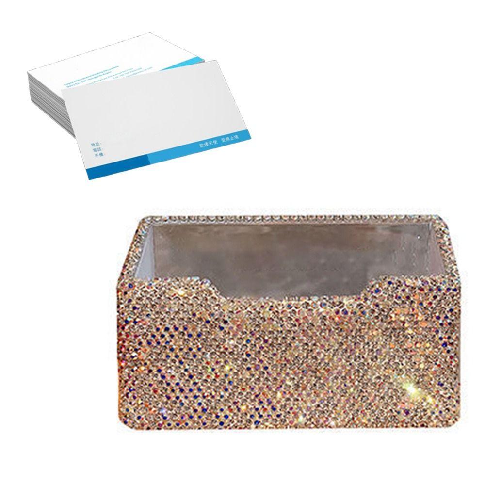 Acrylic Business Card Holder Rhinestone-inlaid Table Top Organizer  Office Decoration