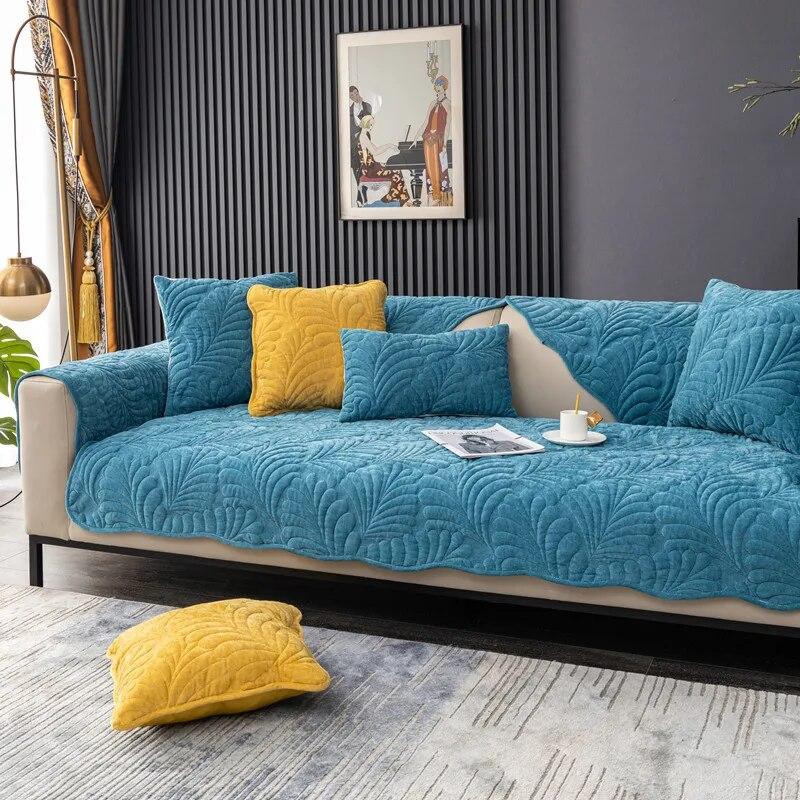 Chenille Sofa Cushion Non-slip 4 Season Universal Sofa Cover Solid Color Irregular Leaf Sofas Towel Living Room Decor Cushion