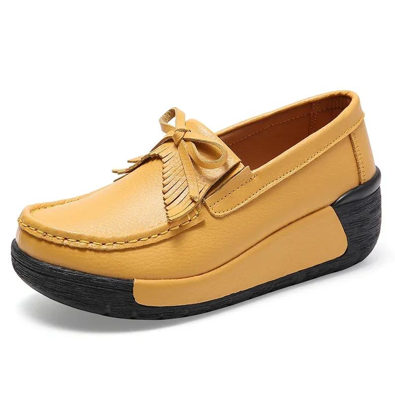 Leichte Mode Dicke Sohle Plateau Schuhe Damen Echtes Leder Hohe Qualität Keilabsatz Schuhe Damen Weich Rutschfest Mutter Schuhe