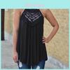 European Style Loose Fit Sleeveless Cotton T Shirt With Lace Splicing For Casual Women