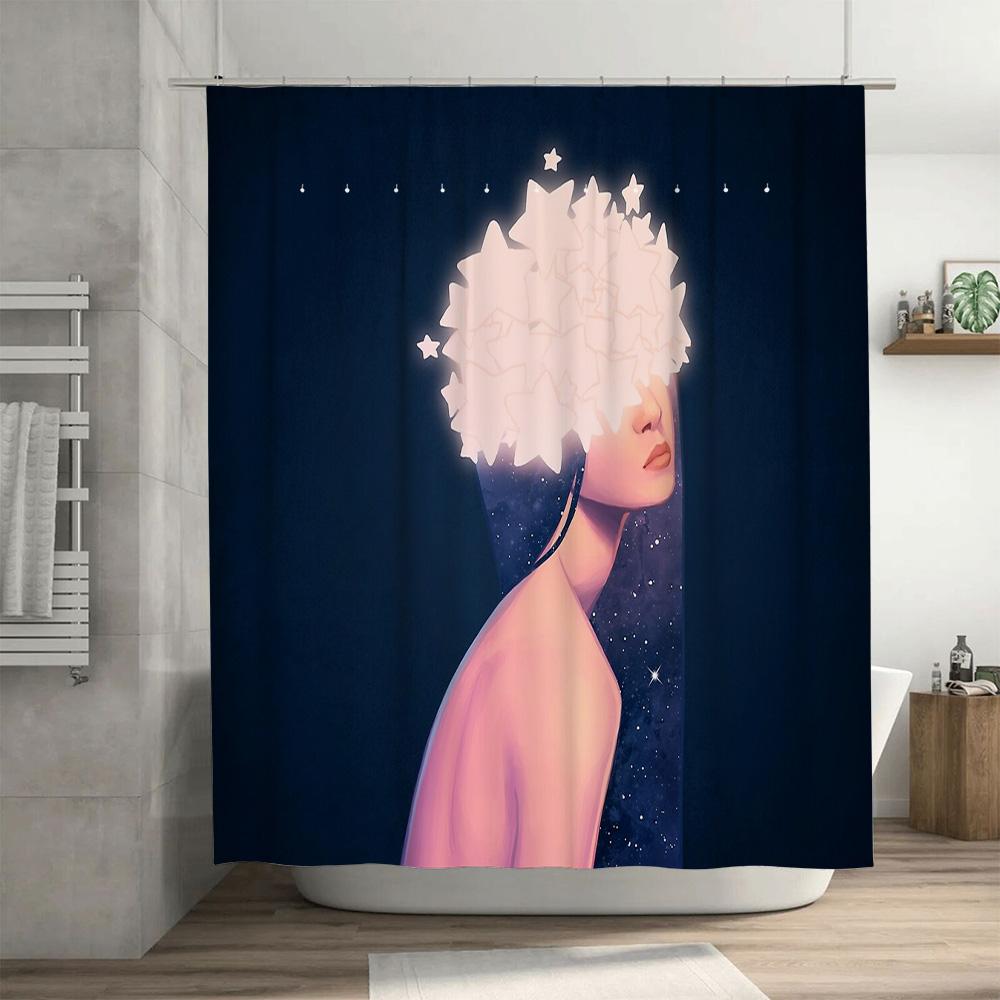 Galaxy Girl Shower Curtain Celestial Space Decor Anime Aesthetic Room Divider Bathroom Decor Universe Pattern Home Textile