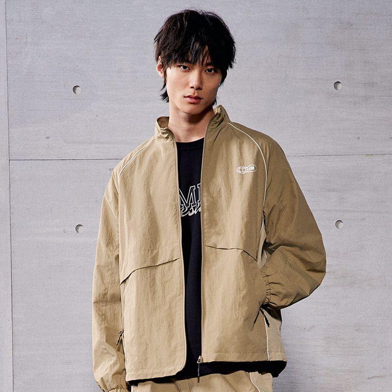 

HM Men s Clothing Jacket 2025 Autumn New Arrival Loose American Lightweight Stand Collar Nylon Zipper Outwear 1271786 Beige 165/84(XS)