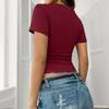 Women's Fashionable Casual Sexy Hot Girl  Alluring Lace Patchwork  Square Neck Short-Sleeved T-Shirt Summer Short-Sleeved Top