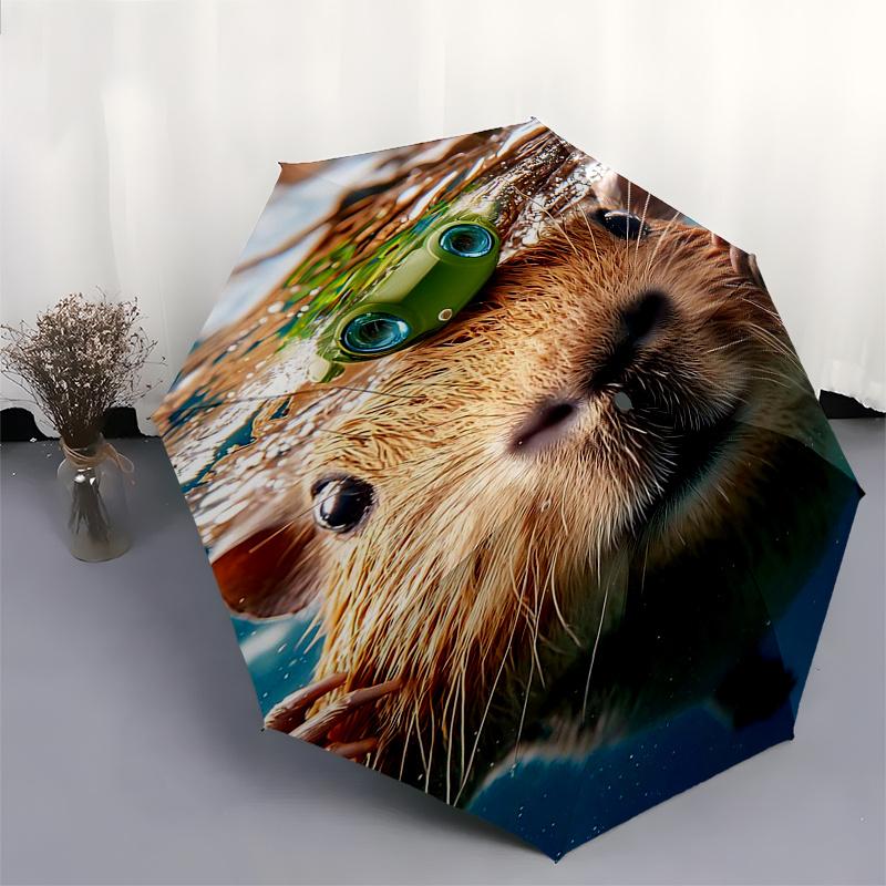 Capybara Themed Travel Umbrella 8 Ribs Automatic Opening and Closing, Portable Folding Design, Compact and Stylish Umbrella Suitable for Out