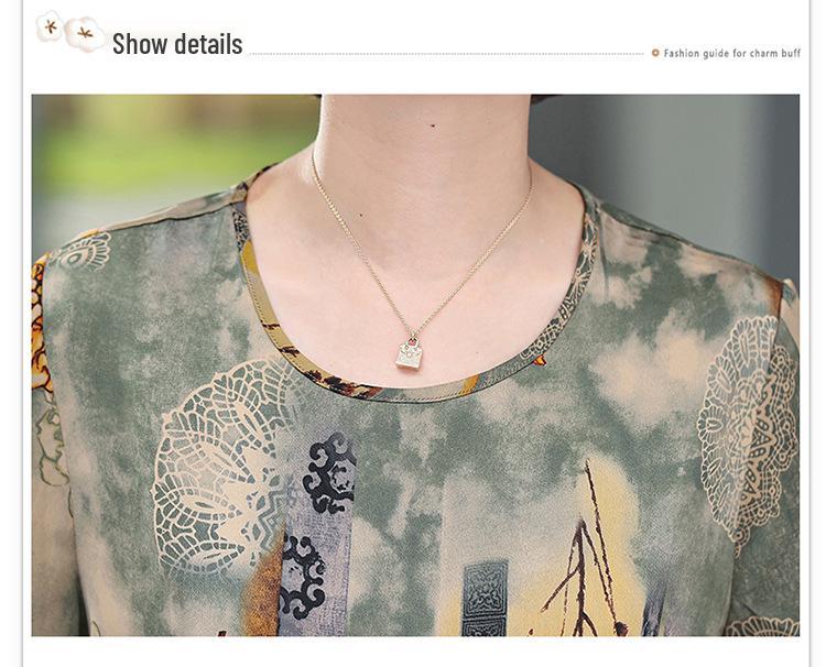 Women's Summer Silk T-shirt Blouse - Loose Short-Sleeve Top for Middle-Aged Mothers