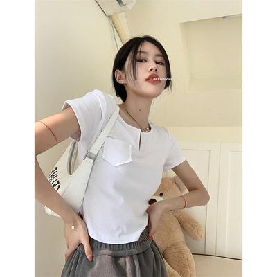 Niche V-neck Short-sleeved T-shirt for Women's Design Slim Base Shirt for Summer Short Slim Hot Girl Top