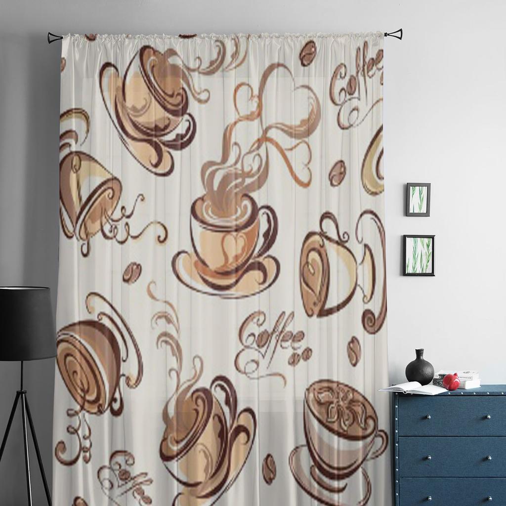 Sweet Coffee Luxurious Chiffon Sheer Curtains for Living Room Bedroom Decoration Window Voiles Tulle Curtain