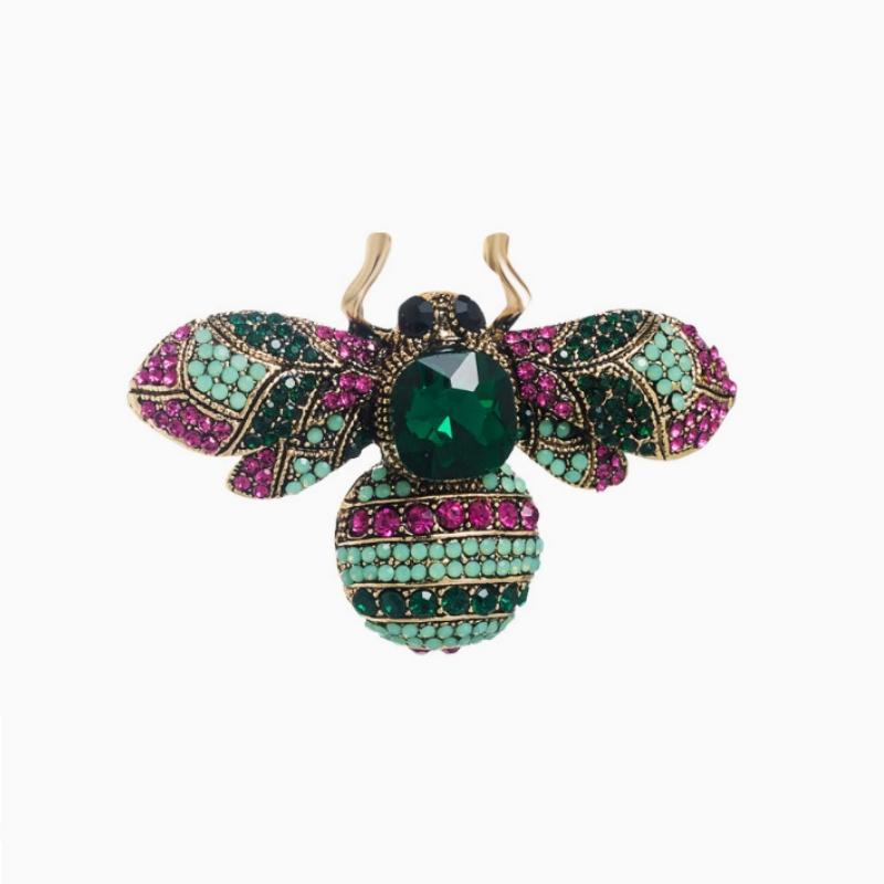 

1Pcs Luxury Crystal Bee Badges Pins for Women Men Fashion Unisex Clothing Insect Series Classic Brooches Corsage Lapel Pin зелёный