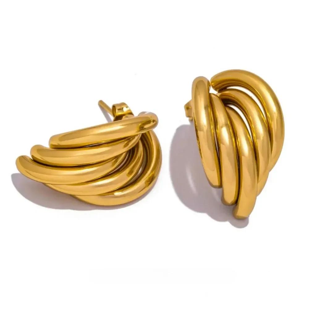 Mariasz Minimalist Geometric Twisted Spiral Stainless Steel Stud Earrings Gold Hollow Baroque Piercing Jewelry for Women