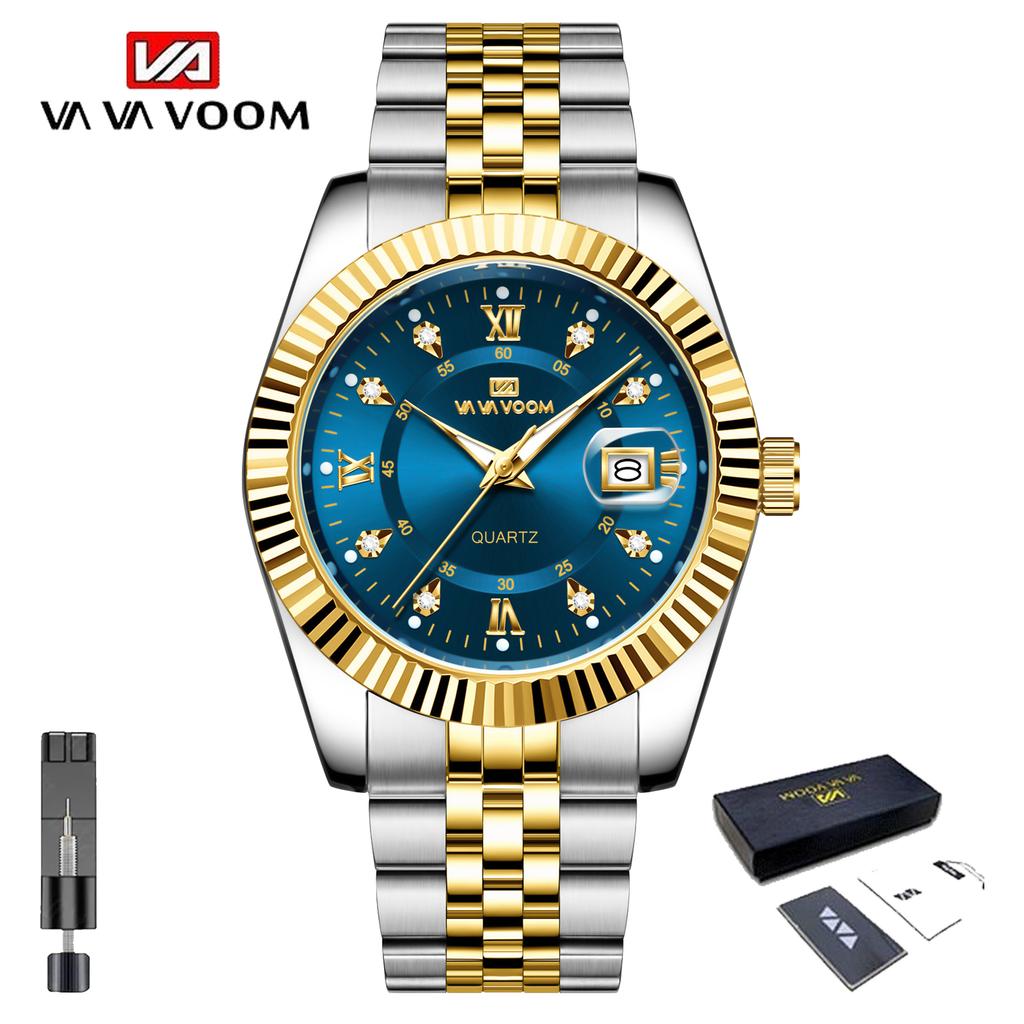 VA VA VOOM Herren Luxus Quarz Uhr Business Edelstahl Uhr mit Tag und Datum Anzeige Lässige Wasserdichte Uhren mit Werkzeug und Etui