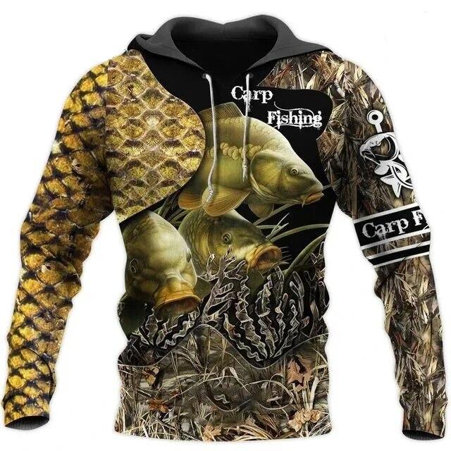 Primavera Outono Cool Carp Pesca 3D Impresso Moda Masculina Moletom Com Capuz Tops Grandes Estilo Harajuku Casual Pullovers