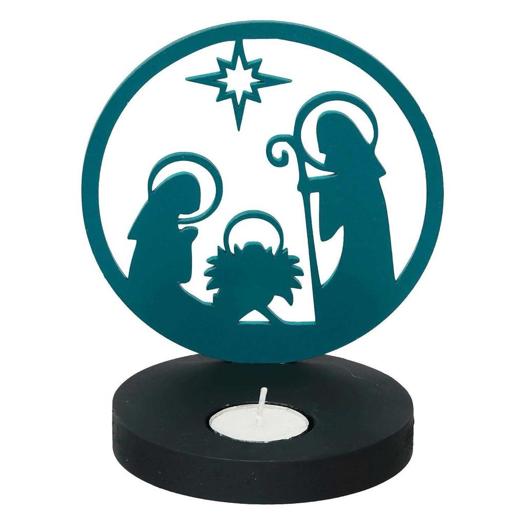 Nativity Scene Holy Family Jesus Birth Decorative Tea Light Candle Holder (Wooden Green)| Christmas Decoration Items for Home Office