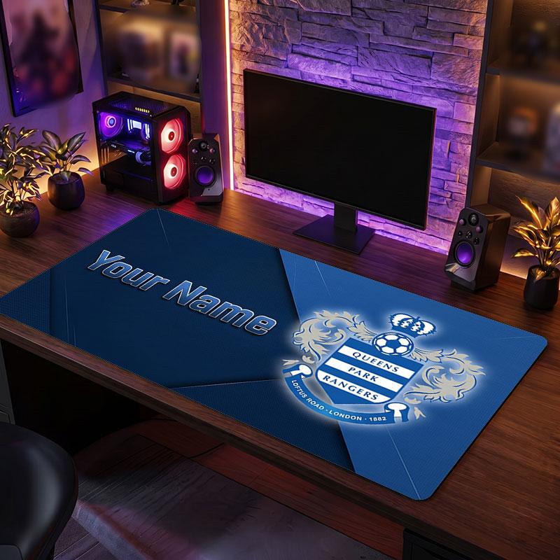 Queens Park Rangers Custom Large Mouse Pad, Personalized Name Text Print, Football Logo Non‑Slip Desk Mat Gaming Gift