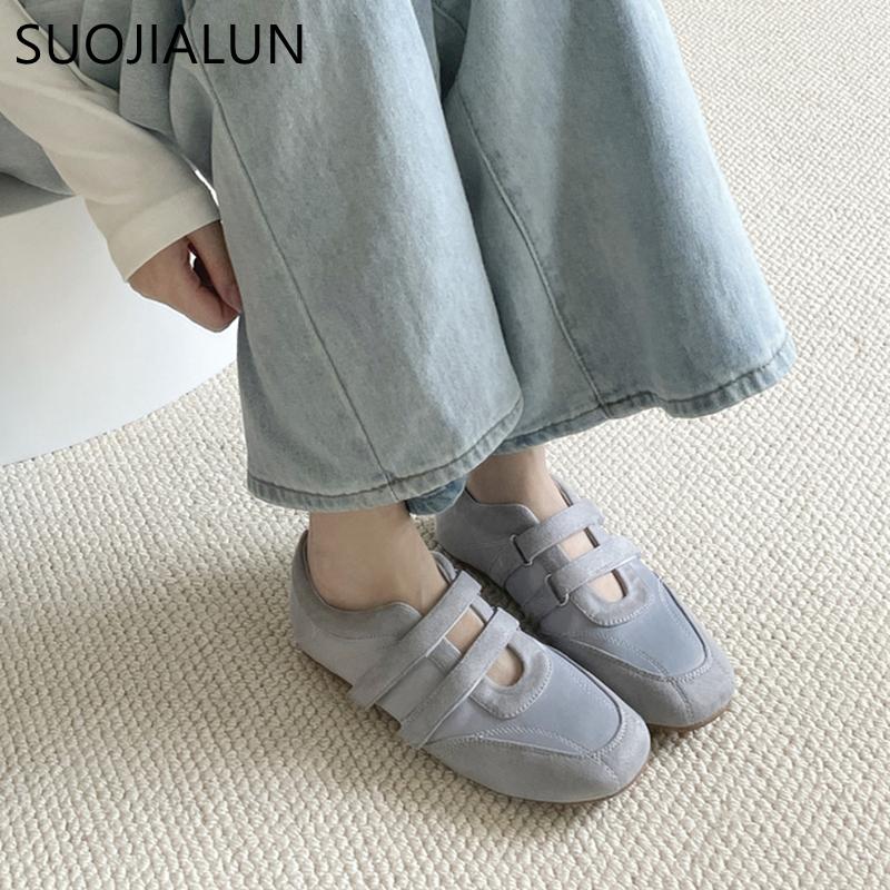 Fashion SUOJIALUN Autumn New Brand Women Flat Shoes Fashion Round Toe Ladies Casual Sneaker Soft Flat Heel Outdoor Dress Mary Jane Shoes