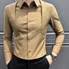 Men's Solid Color Long Sleeve Button-Down Shirt with Decorative Cutout