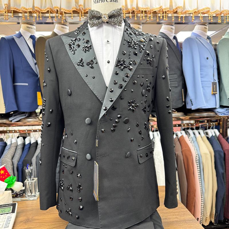 

Men s Handcrafted Beaded Embroidery Suit Set - Fashionable 2-Piece for Casual, Banquet & Formal Wear L