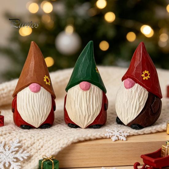 Wood Gnome Sculpture Carved Figurine, Farmhouse Rustic Faceless Dwarf Statue, Handmade Ornament Mini for Christmas Party Decoration Shelf Decor