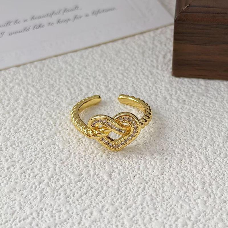 Micro Inlaid Personality Vintage Geometric Opening Ring Women'S Fashion Retro High Sense Niche Design Ring