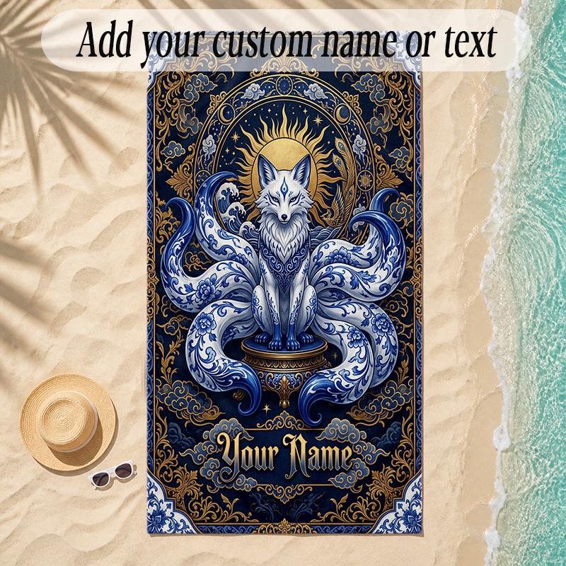 Fox Theme Soft Beach Towel Personalized Custom Name Text Towel Portable for Beach Pool Travel