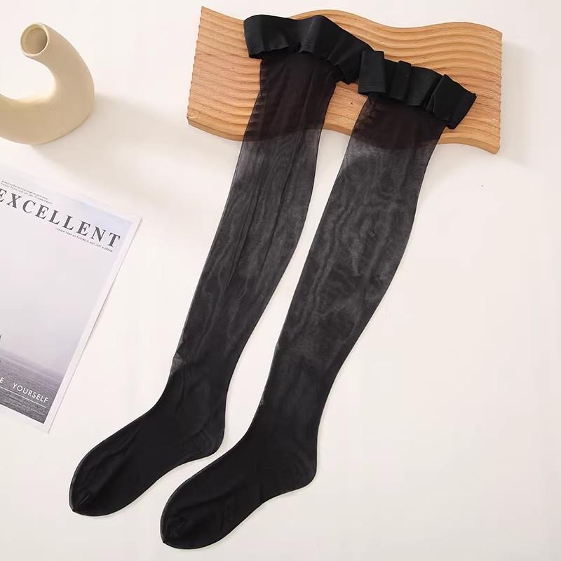 

Red Edge 1D Ultra-Thin Stockings Summer Women Breathable Fabric Double Silicone Stay Up Over Knee Silk Stockings With Foot Shape One Size