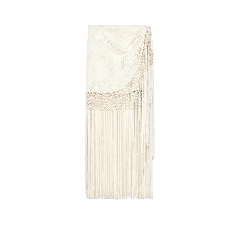 

Za Summer New Women clothes Tassel Hem Flower Embroidery Decorative Mid Waist Wrapping Towel Style Sarong Skirt 3183012 Ben White L