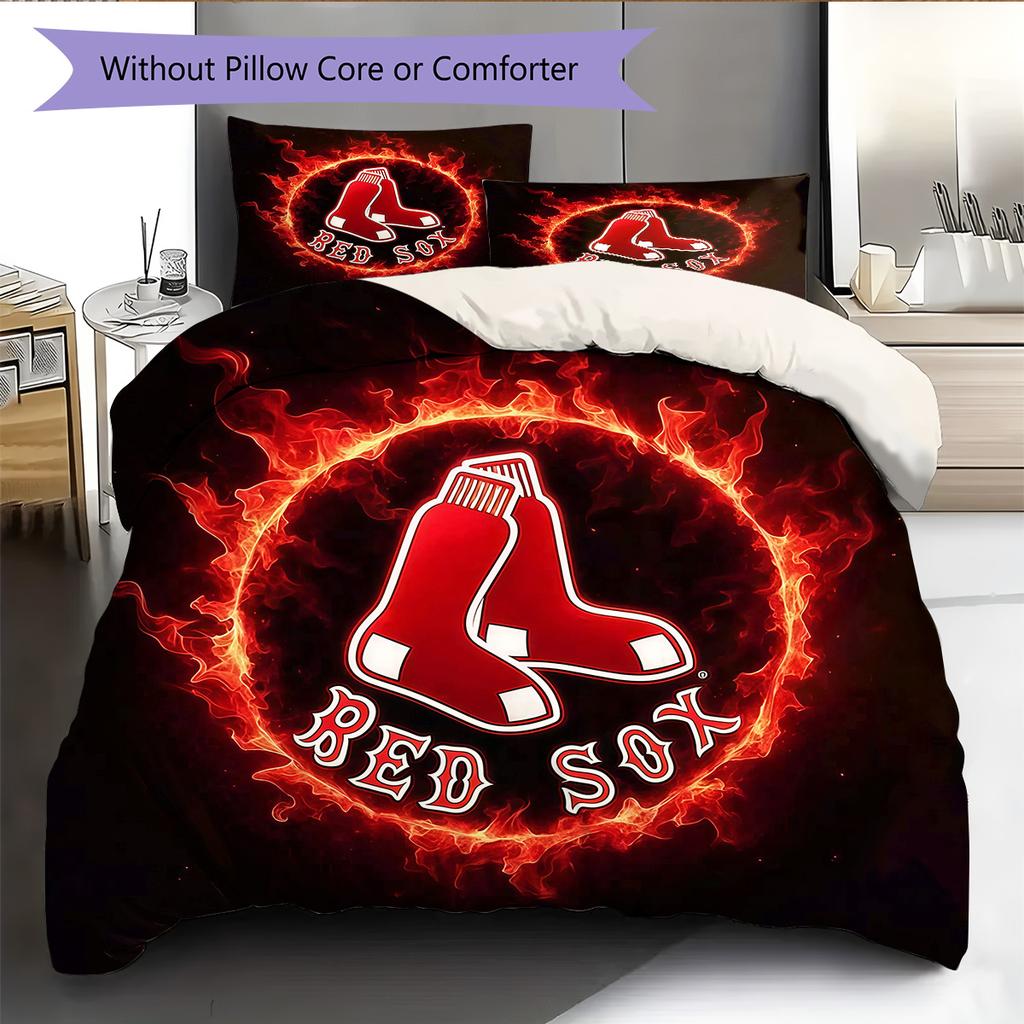 Boston Red Sox2 Pattern Bedding Quilt Set Home Decoration Gift (1 * duvet cover + 2 * pillowcase without core)