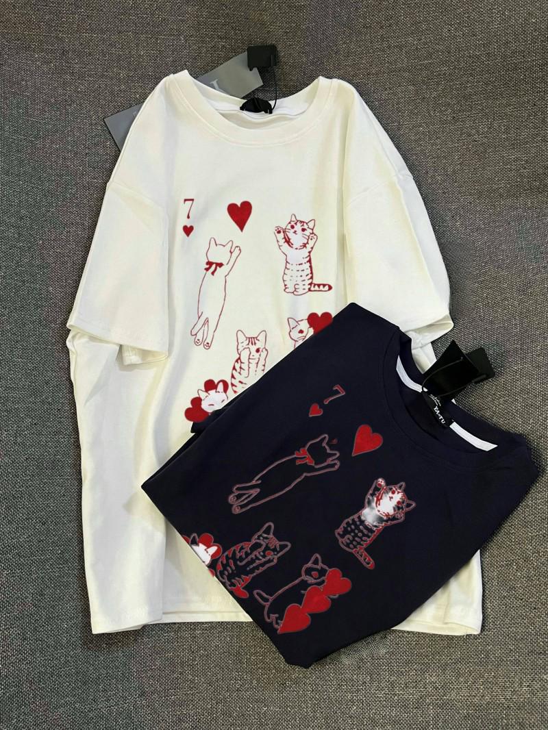 

Женская хлопковая футболка с нишевым дизайном, облегающая кошку, свободная, с коротким рукавом - летний топ в ленивом стиле для пар M Premium белый