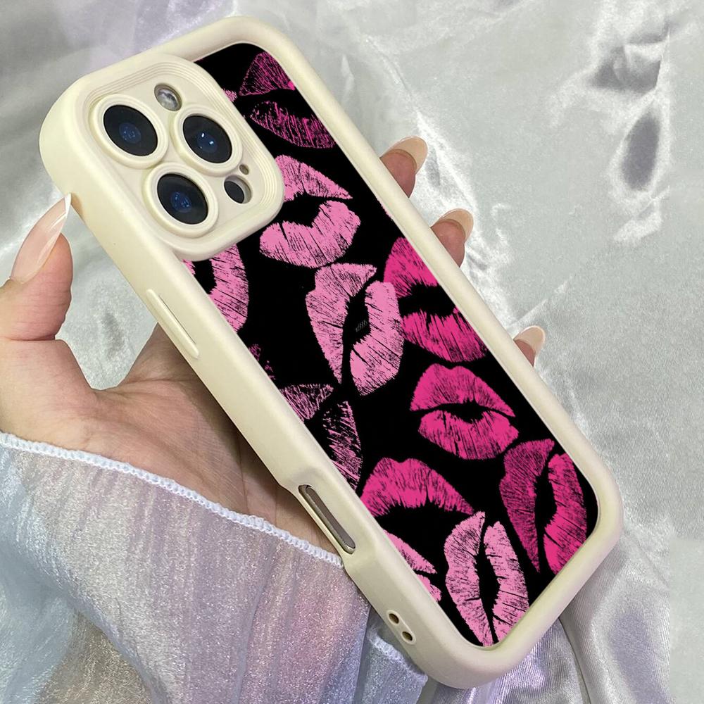 JT203 Cute Black and Pink Lips for iPhone 17 16 15 14 Pro Max Samsung S26 S25 Ultra A17 A16 A07 A56 Xiaomi 15T Redmi 15c 14C Note 13 Soft TPU Case