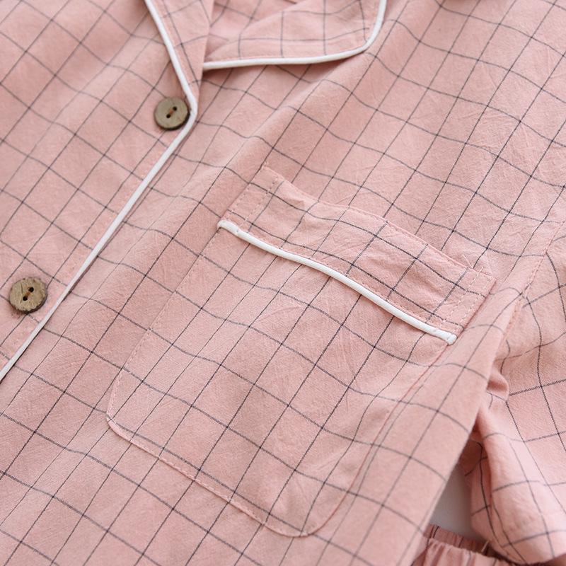 Zomer Pyjamaset voor Koppels: Dames Geruite Katoenen Korte Mouw & Korte Broek, Heren Casual Grote Maat Homewear