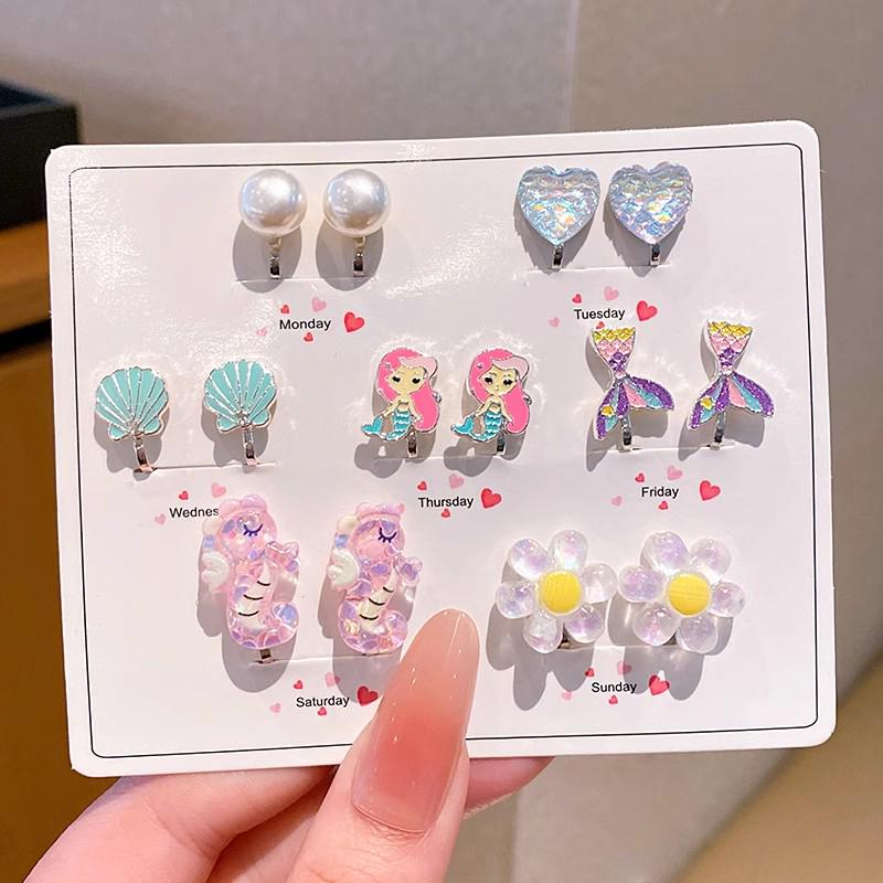 Kreskówkowe kolczyki dla dziewczynek bez przekłuwania - Słodkie, bezbolesne, letnie akcesoria na uszy dla dziecka