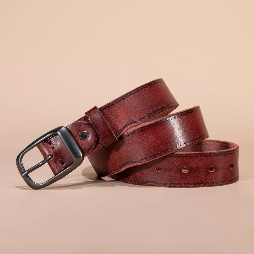 Retro Belt Men'S First Layer Leather Belt Simple Student Japanese Buckle Belt Direct Sales