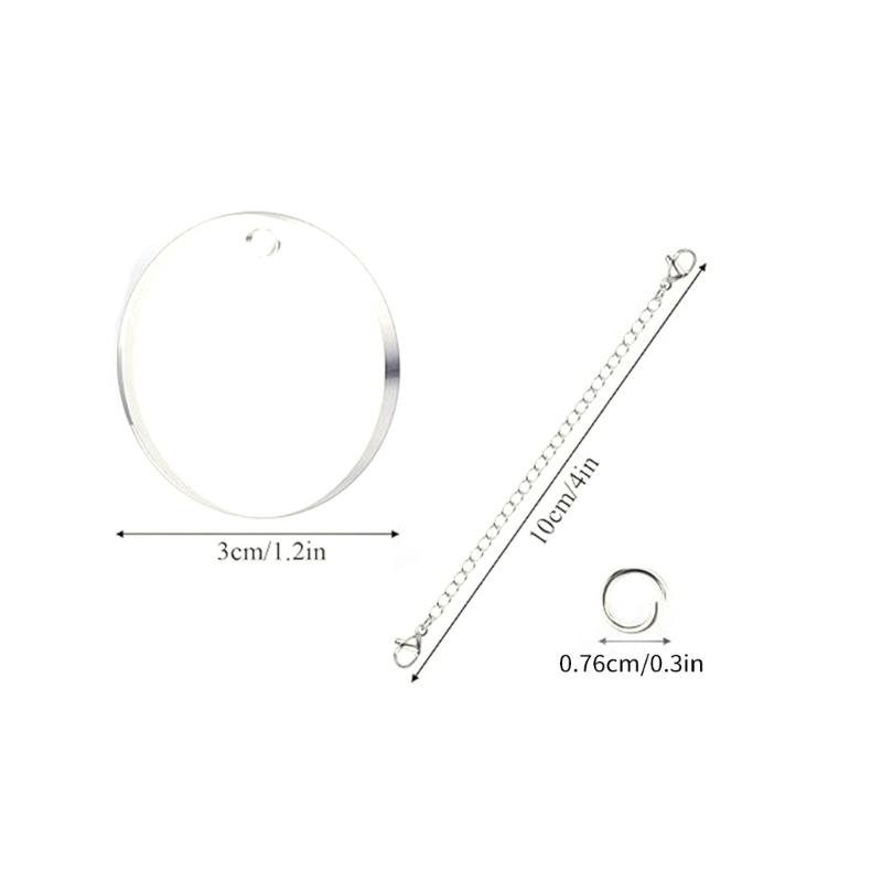 Set of 12 Acrylic Circles with Silver Chain Attachments for Crafts Personalized Creation Keychain Pendant Accessory