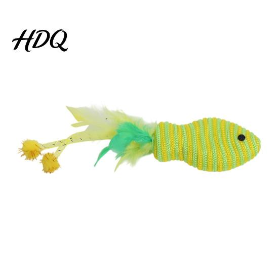 Interactive Cat Toy Fish Shape Toy Cotton Rope Lightweight with Hose Bite-resistant Feather Tassel Design Wear-Resistant Scratch-Resistant Relieves