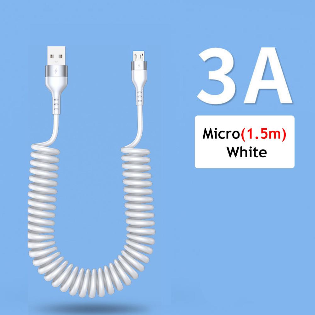 66W 5A USB Type C Data Cable 3A Micro USB Spring Pull Telescopic Fast Charging Cable for Android Phone Accessories Car USB Cable