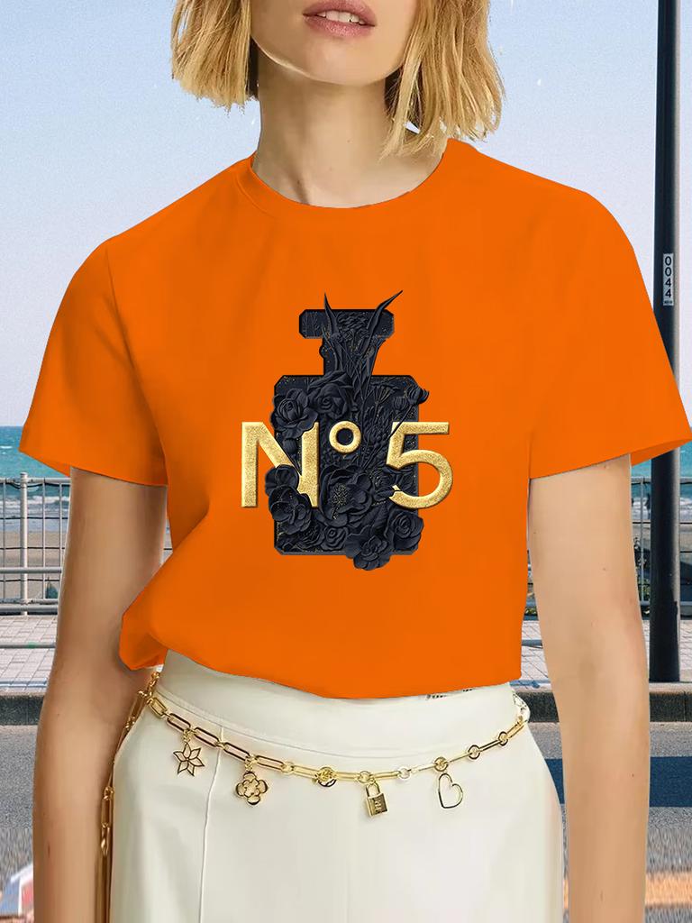 Luxusní Značka Módní Černý Parfém Surrey Potisk Posádkový Výstřih Oblečení Krátký Rukáv Tričko Trend Dámský Letní Y2K Top