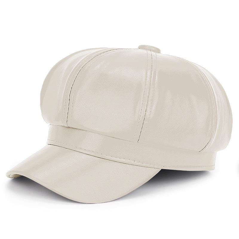 Autumn & Winter Women's Retro PU Leather Solid Color Beret - Versatile Korean Style Painter Octagonal Hat