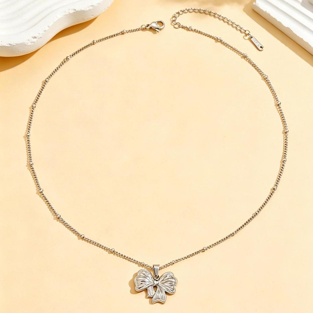 Women's 18K Gold Plated Stainless Steel Cross Bow Clavicle Necklace