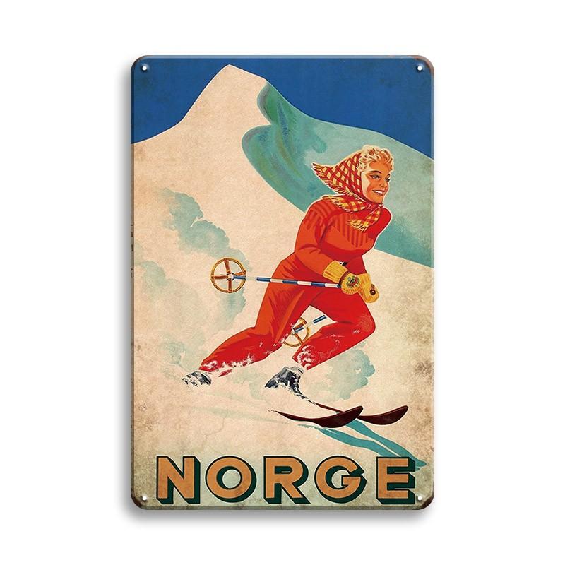 INEED SKIING Sport Vintage Metal Sign Wall Decor Retro Wall Decor Football Running Poster Decorative Tin Plate Wall Iron Plaque