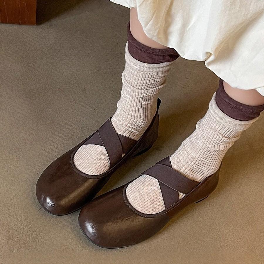 Sheepskin Version Mary Jane Shoes Women's 2025 Autumn New Low-heeled Ballet Shoes Cross-strap Retro Shallow Mouth Single Shoes Women