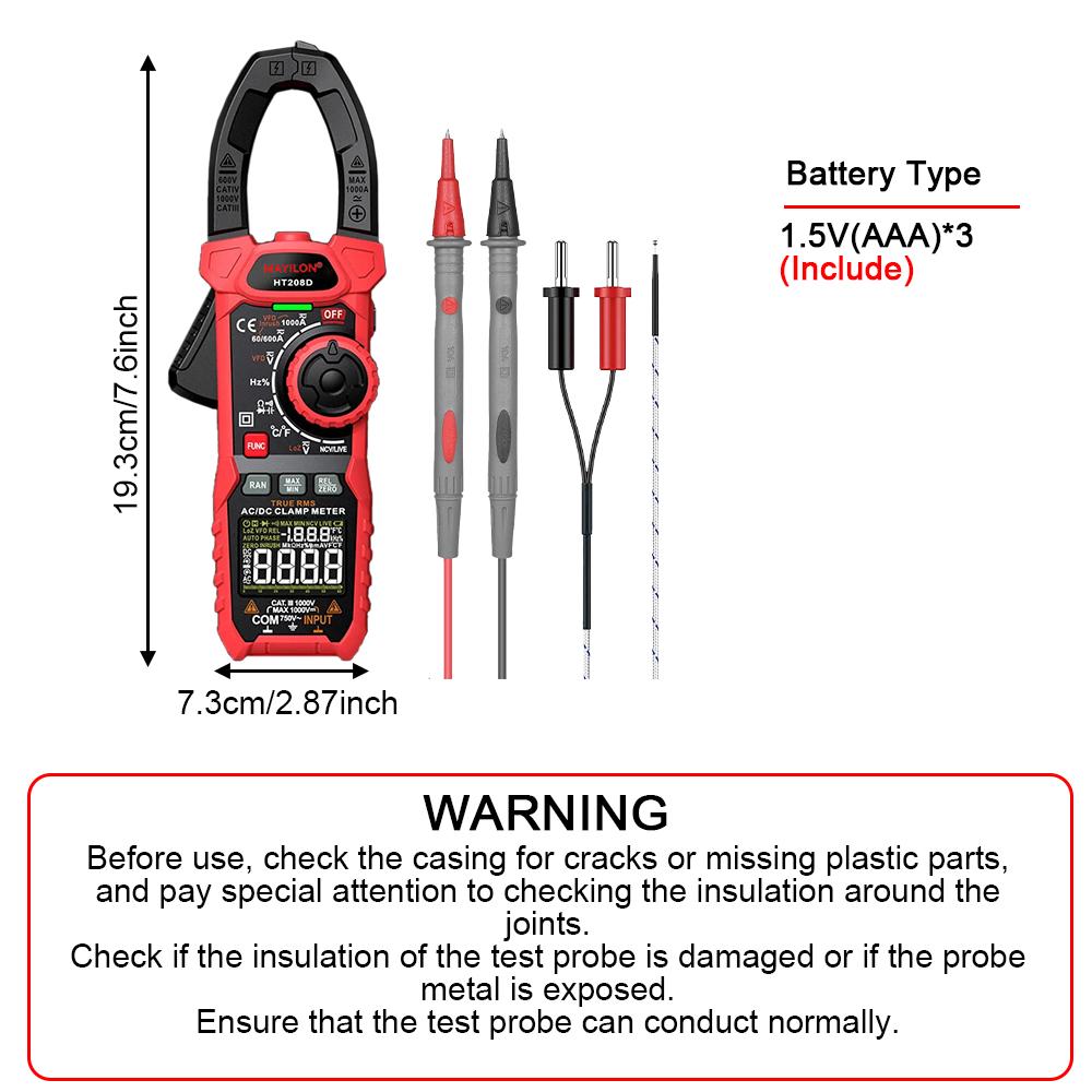 HT208A/HT208D Car Battery Tester AC DC Current Two-color Backlight True RMS Capacitance Temperature NCV Voltage Tester Auto Tool
