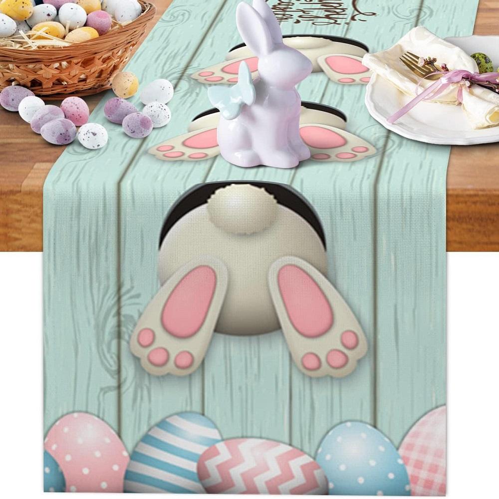Easter Bunny Linen Table Runner Holiday Party Spring Table Runners Easter Bunny Spring Linen Table Runner Table Flag EasterDecor
