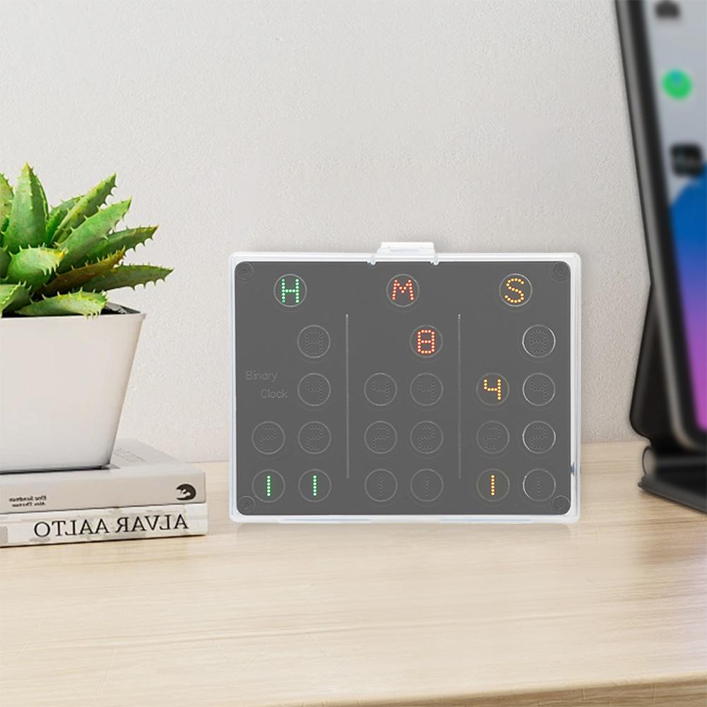 4-Digit Electronic Clock DIY Kits Binary LED Clock Soldering Practice DIY Kit Desktop Creative Alarm Clock with Acrylic Shell