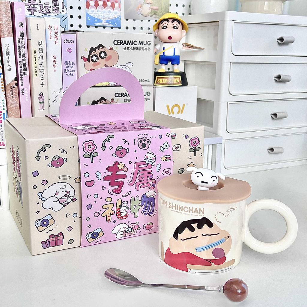 Cute Crayon Small New Cup, Birthday Gift for Boys and Girls, High-value Ceramic Mug with Lid, Couple Coffee Cup