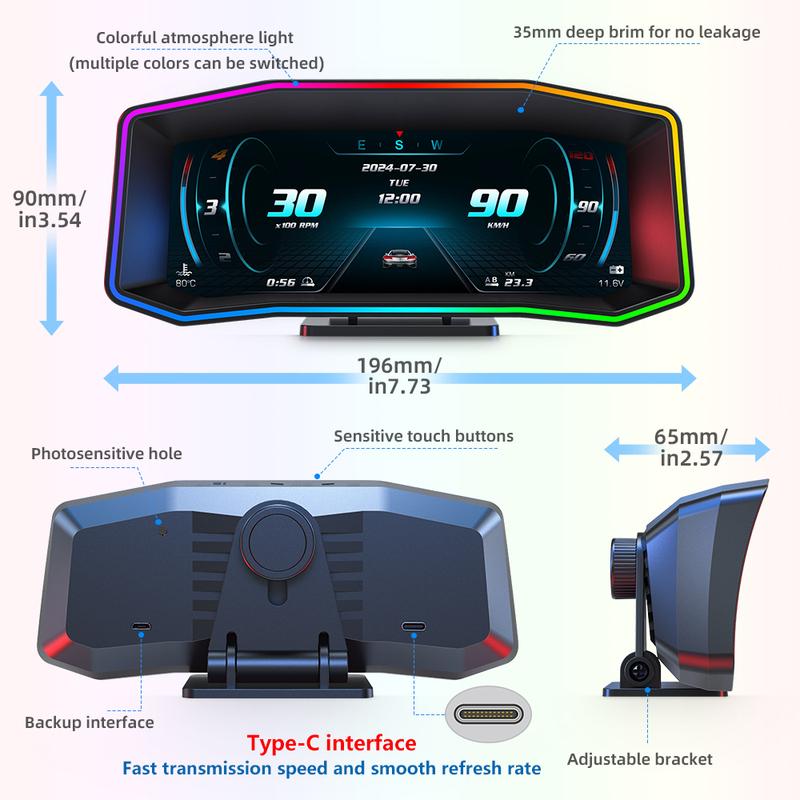 P4 HUD Newest Head Up Display Auto Display OBD2+GPS Smart Car HUD Gauge Digital Speedometer Odometer Slope Meter Security Alarm