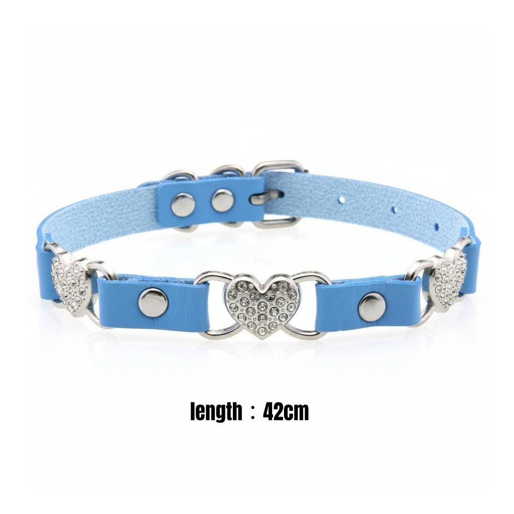 PU Leather Women Choker Adjustable Sparkling Heart Design