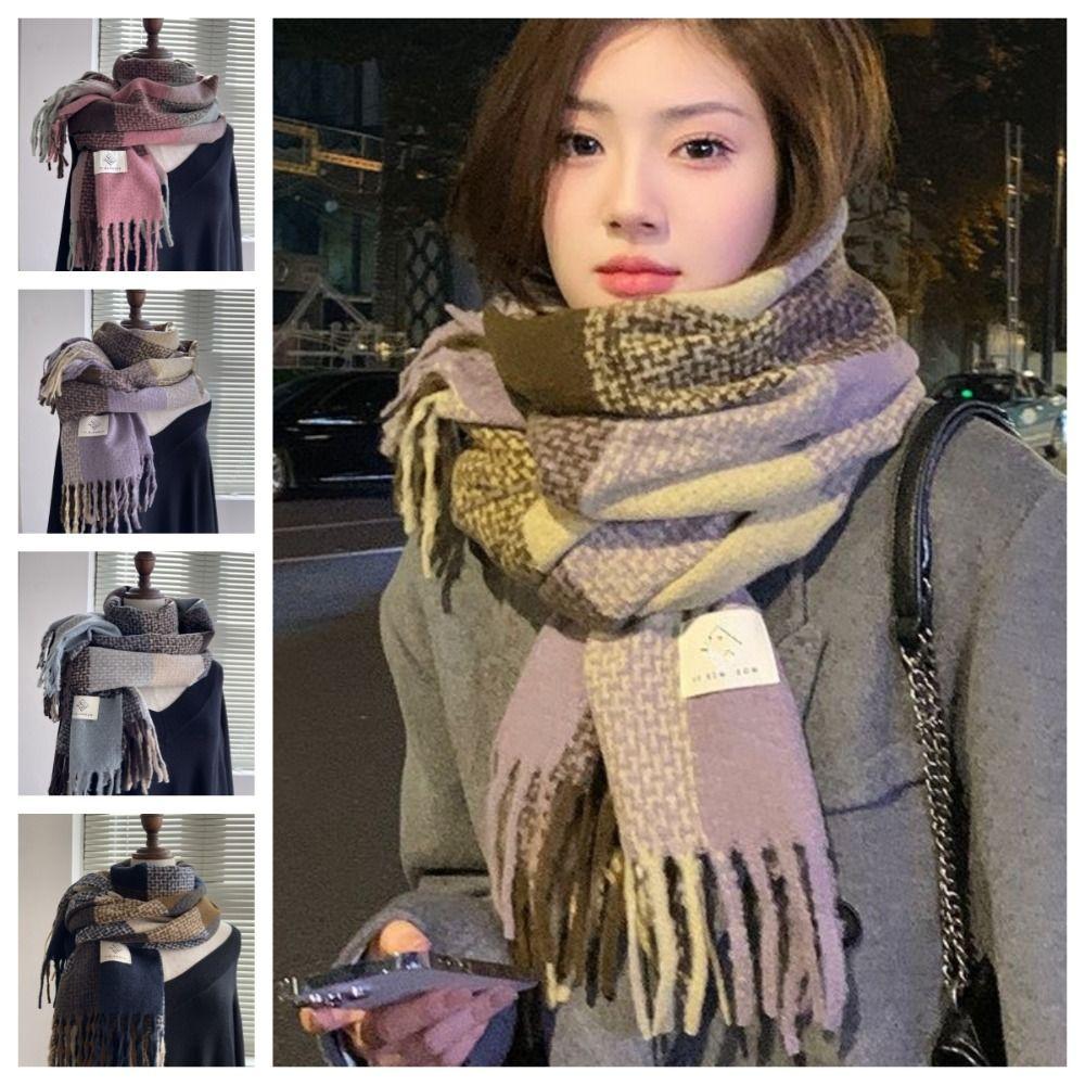 Lightweight Plaid Knitted Scarf Korean Style Winter Cashmere Shawl Fashion   Women/Men