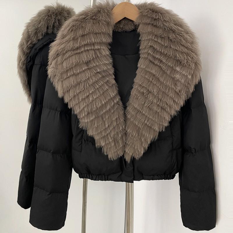 Womens Short Down Coat With Real Fox Fur Collar Lightweight Warm Winter Jacket Urban Commute Casual Wear