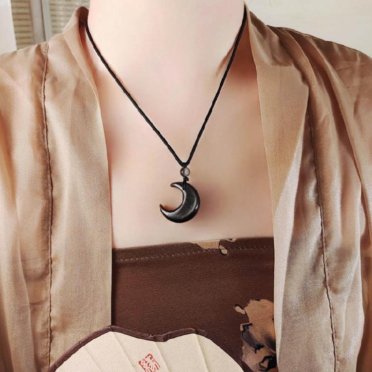 Lace Up Rope Necklace Cat Eye Moon Pendant Necklace Chinese Style Jewelry Gift