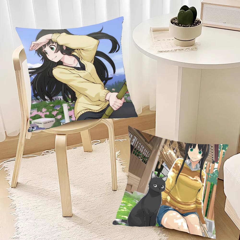 Anime F-Flying Witch Pillow Case Home Decor Throw For Sofa Bed Car Room Decor Gift Idea