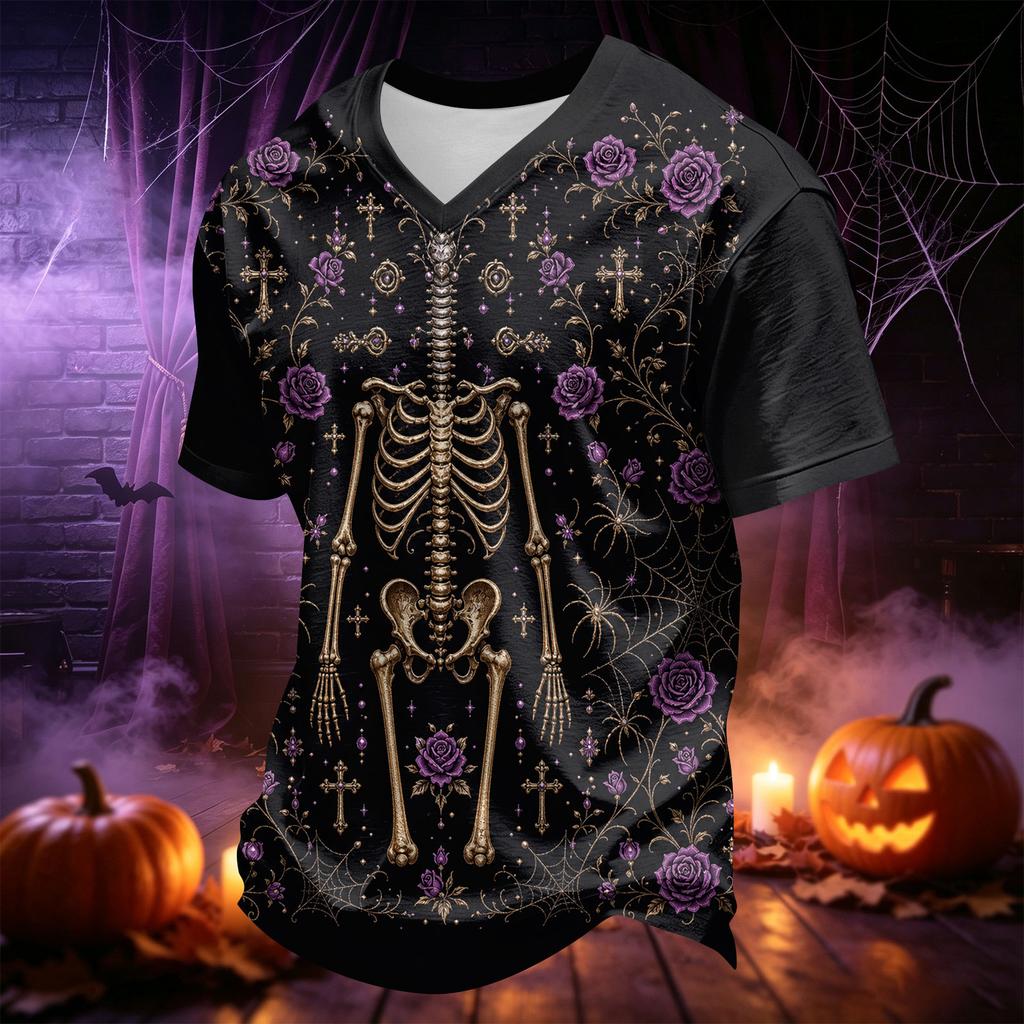 Men's V-Neck Halloween Printed T-Shirt for Casual Daily Wear